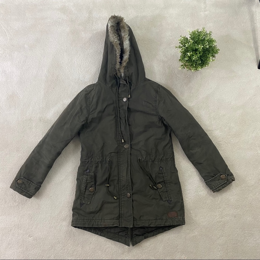 Roots Canada Women Hooded Green Parka Jacket Sz XS